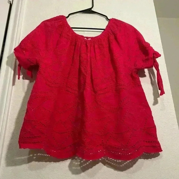 Sundance Eyelet Scoop Neck Short Sleeve Pink Blouse Top Womens Sz Petite Medium - Picture 3 of 9